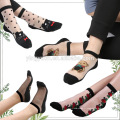 Été belle mode mince respirant cristal soie fleur femmes chaussettes de mode